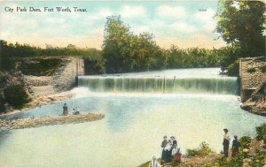 Fort Worth Texas City Park Dam Postcard Duke & Ayers people 24-7700