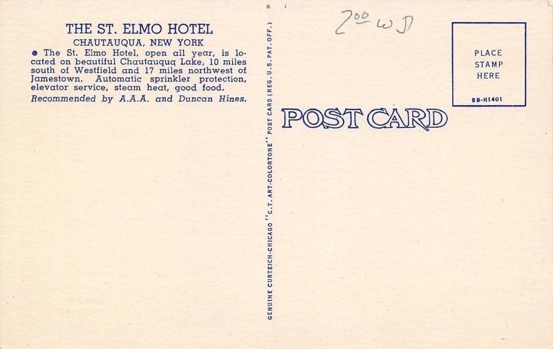 Chautauqua New York~St Elmo Hotel in Winter &Summer 1948 Postcard