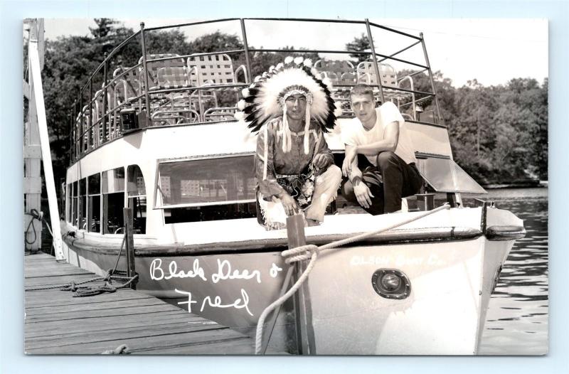 Postcard Wisconsin Dells Black Deer & Fred Olson Boat Company RPPC Photo H12