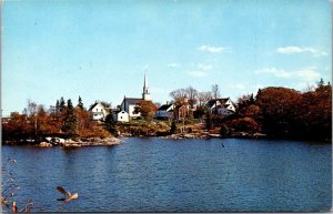 Maine East Boothbay Village and Church From Across Mill Pond 1963