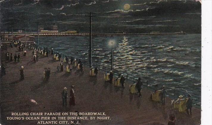 New Jersey Atlantic Beach Rolling Chair Parade On The Boardwalk At Night 1914