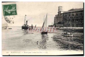 Postcard Old Port Marseille outgoing Tug Boat