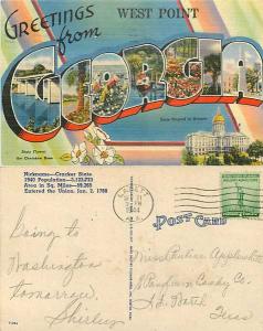 Greetings from West Point Georgia, Large Letters, GA, 1944 Linen