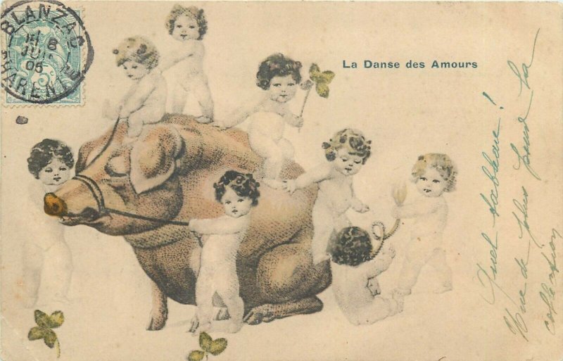 La Danse des Amours cochon little cupids girls fantasy 1905 pig caricature 