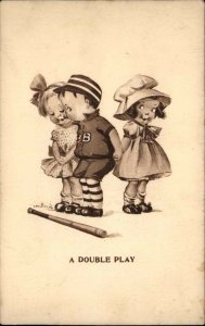 Charles Twelvetrees Baseball Comic Little Boy & Girls DOUBLE PLAY Postcard