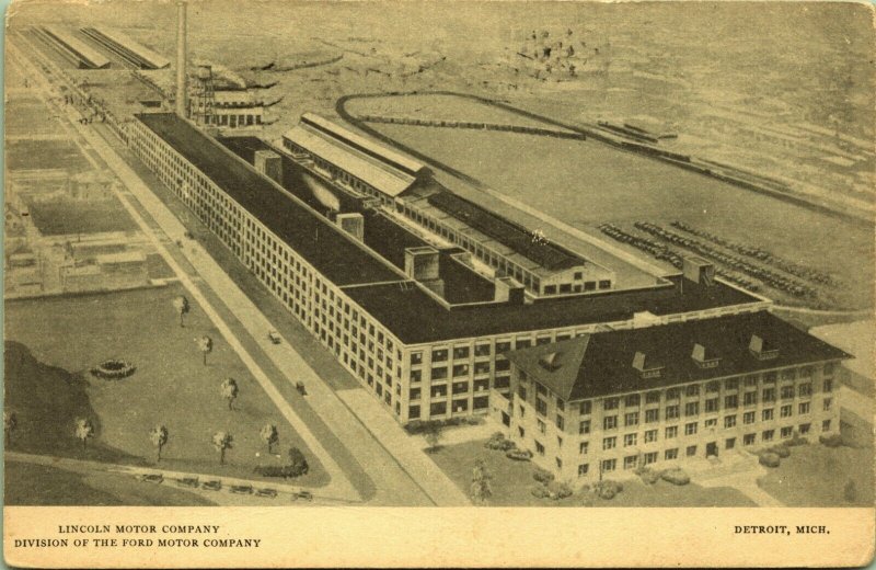 Lincoln Motor Company Ford Plant aerial View 1925 Detroit Michigan Postcard