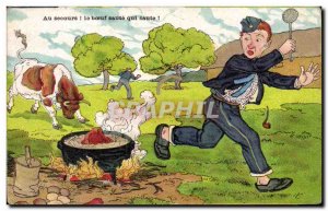 Humor - Illustration - Au Secours - Beef Saute Army - Old Postcard