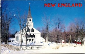 Winter Scene New England NE Village Church Snow Trees Phone Lines Postcard WOB 