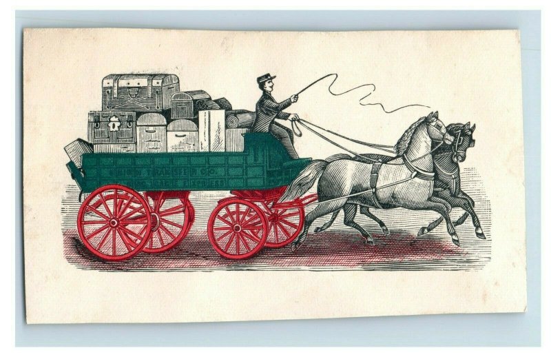 1870s Engraved Scrap Union Transfer Co. Railroad Ticket Agent Wagon Horses P213