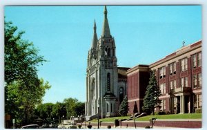 SIOUX FALLS, SD ~ St. Joseph's Cathedral & CATHEDRAL HIGH SCHOOL 1960s Postcard