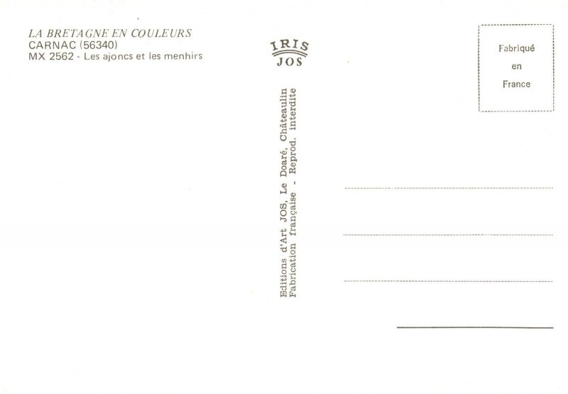 Postcard La Bretagne En Couleurs Carnac Les Ajoncs Et Le Menhirs France 