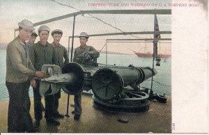 US Navy, Torpedo Boat, Ship, Sailors Loading Torpedo into Gun, Pre-1907 Military