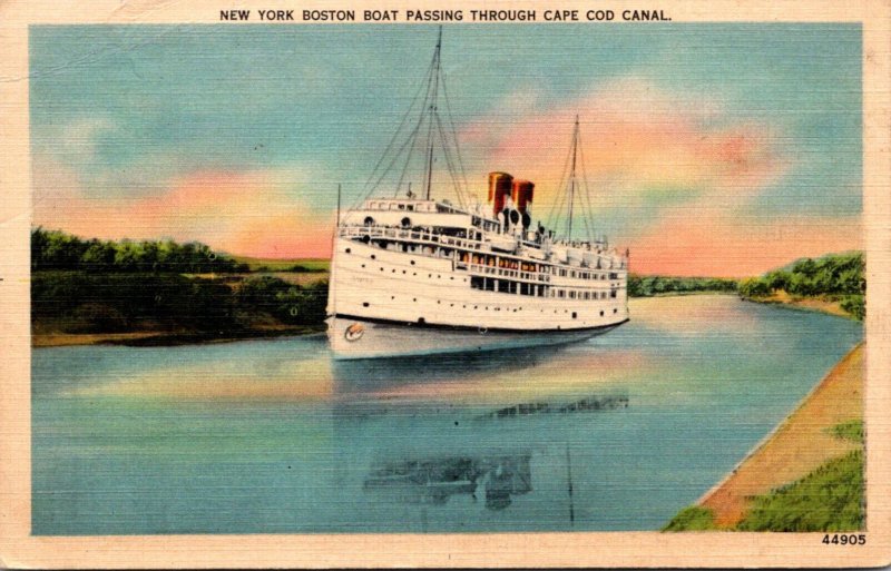 Massachusetts Cape Cod New York Boston Boat Passing Through Cape Cod Canal 1940