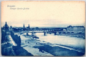 Dresden Königin Carolabrücke Germany Bridge Beach Buildings Postcard