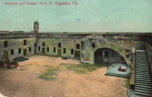 Vintage Postcard 1910's Stairway and Roman Arch St. Augustine Florida FL