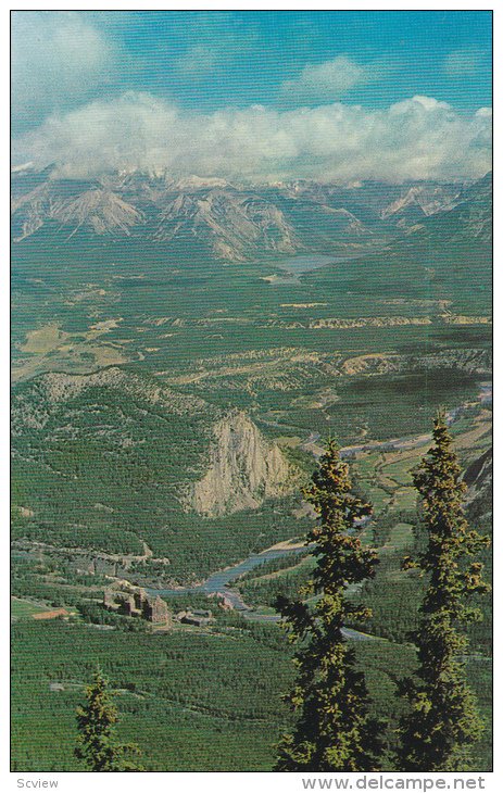 Vista from the Gondola Lift on Sulphur Mountain, Fairholme Mountains in Backg...