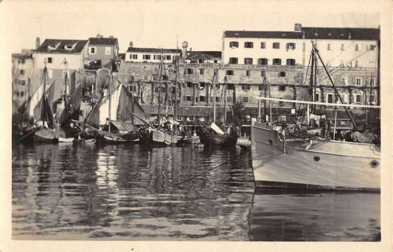 Split Croatia Harbor Boats Waterfront Real Photo Antique Postcard K85271