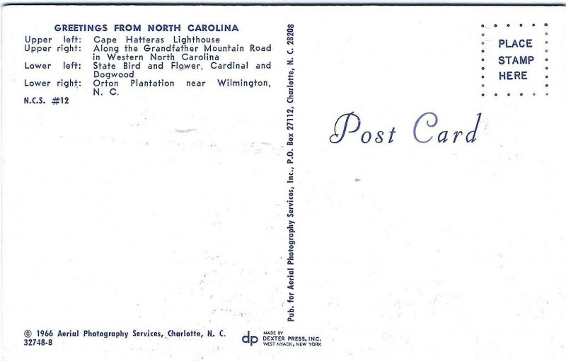 Vintage postcard, Greeting from North Carolina 