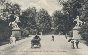 Germany Stuttgart Rossebändiger in den Unteren Kgl. Anlag Vintage Postcard 07.94