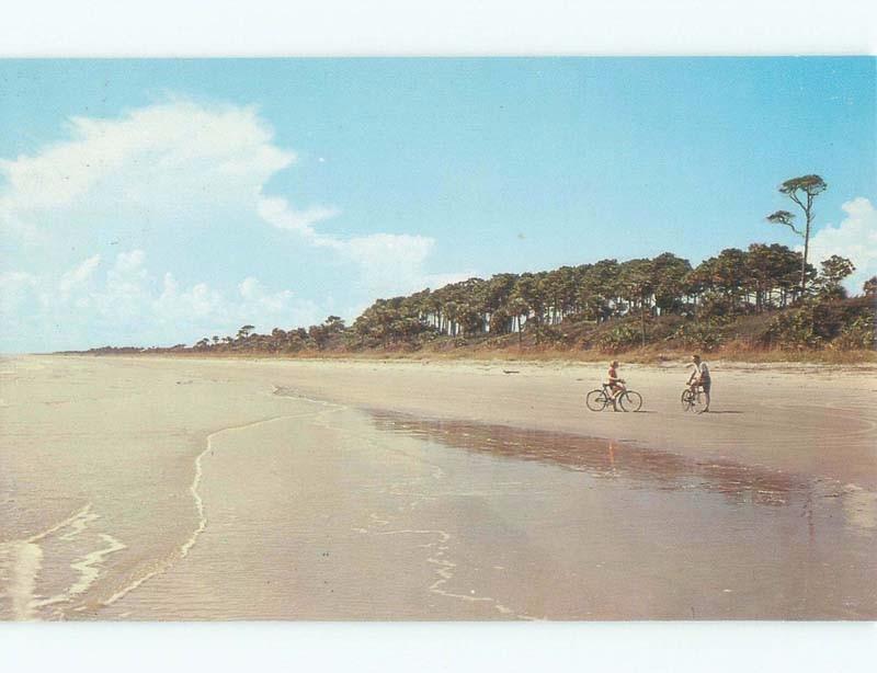 Unused Pre-1980 RIDING BICYCLES ON BEACH Hilton Head Island SC d7020