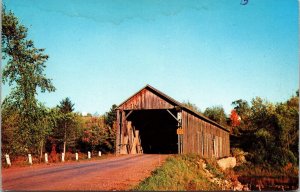 Covered Bridge Woodstock Meduxnekeag Stream Littleton Maine Forest Fall Postcard 