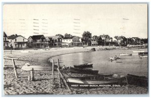 1954 West Wharf Beach Canoeing Boats Madison Connecticut Posted Antique Postcard