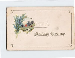 Postcard Birthday Greetings with Flowers Embossed Art Print