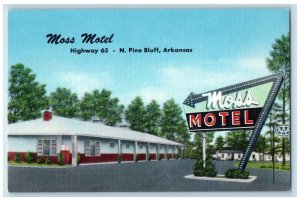 Pine Bluff Arkansas Postcard Moss Motel Building Exterior c1940 Vintage Antique