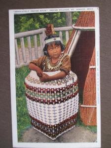 1931 USA Postcard- Indian Native American Child - St. Ignace, MI (UU87)