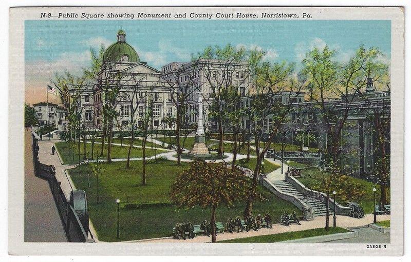 Norristown, Pennsylvania,  View of Public Square, Monument & Court House, 1945