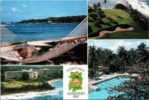 VINTAGE CONTINENTAL SIZE POSTCARD GREETINGS FROM ACHIEVERS PUERTO RICO 1997