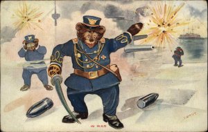 Bear Fantasy Sailor in Uniform on Ship IN WAR c1910 Shearer Postcard