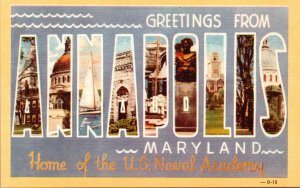 Maryland Greetings From Annapolis  Large Letter Linen Dexter Press