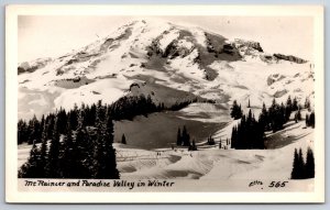 RPPC~Washington~Mount Rainier & Paradise Valley In Winter~Real Photo Postcard