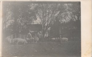 J22/ Interesting RPPC Postcard c1910 Farming Farmer Pigs Hogs 194