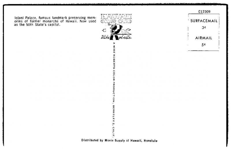 Iolani Palace  Hawaii   Postcard