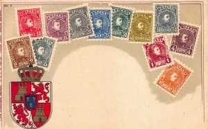 Spain, Stamp Images on Early Postcard, Published by Ottmar Zieher in Bavaria