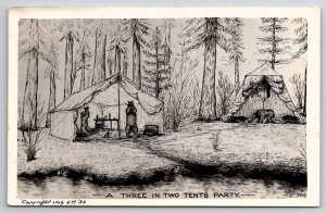 Bear Camping Scene A Three In Two Tents Party 1933 RPPC A/S McCarty Postcard A37