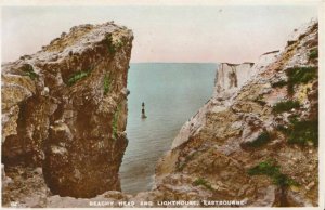 Sussex Postcard - Beachy Head and Lighthouse - Eastbourne - RP - Ref 1866A