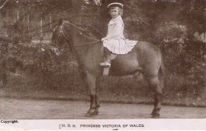 H.R.H.Princess Victoria of Wales. On Horse Old vintage English photo postcard