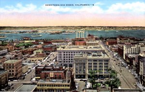 A postcard of downtown San Diego from the 1970s shows a low-density CBD