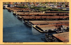 Texas Galveston Aerial VIew Of Harbor and Docks Curteich