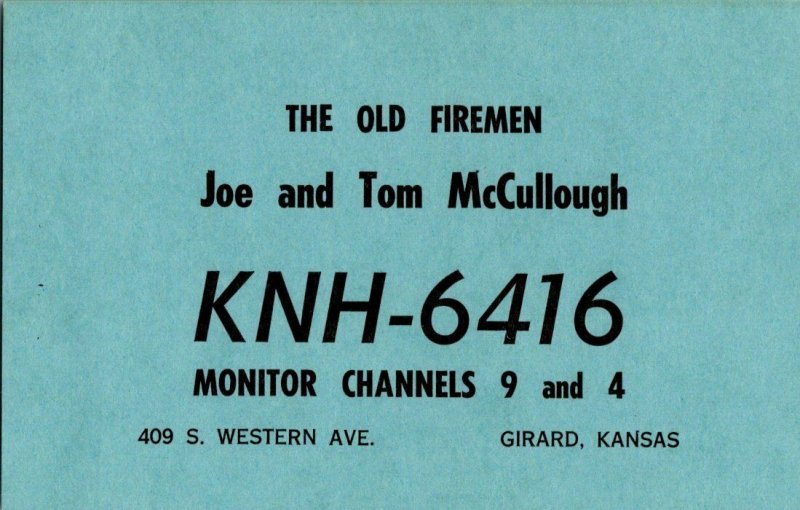 QSL Radio Card From Girard Kansas KNH-6416