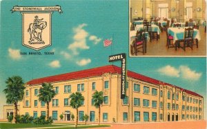 Texas San Benito Stonewall Jackson Hotel MWM roadside linen Postcard 22-8583