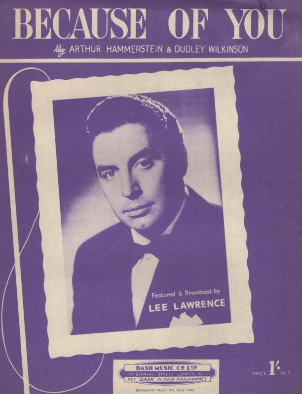 Because Of You Lee Lawrence 1950s Sheet Music