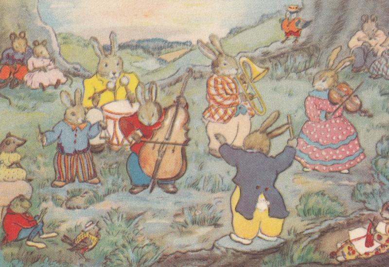 Margaret Ross The Evening Concert Rabbit Orchestra Postcard