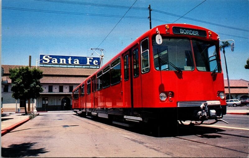 San Diego Trolley Santa Fe California CA Postcard VTG UNP Vintage Unsued Chrome