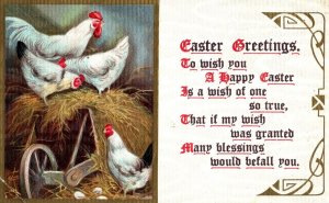 C. 1910 Lovely Chickens Eggs Happy Texture Easter Greetings Vintage Postcard F10