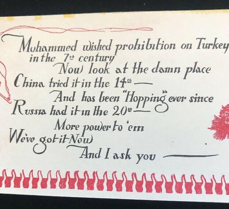 Prohibition Joke Funny Antique Sayings Postcard c1920s