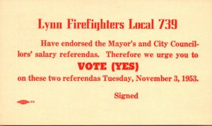 Massachusetts Lynn Firefighters Local 739 Vote Yes 3 November 1953